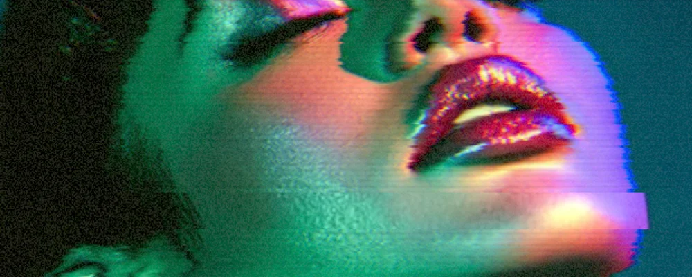 Close-up comparison of real VHS artifacts vs simulated glitch effect