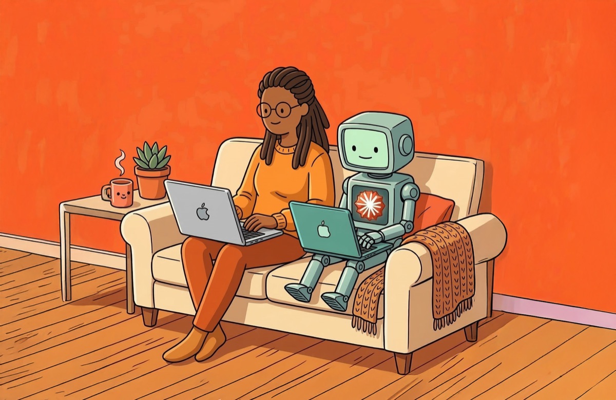 Human and robot designing together on a sofa